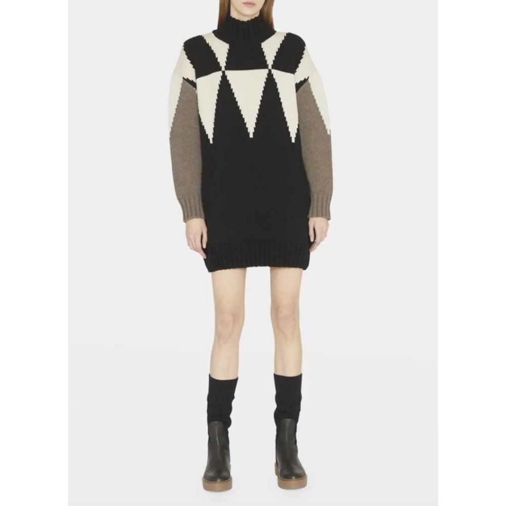 $995 Max Mara Black White Colorblock Cashmere Denaro Knit Turtleneck Dress sz M